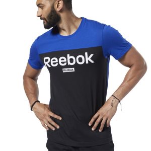 Koszulki Męskie Reebok Training Essentials Linear Logo Niebieskie/Czarne PL 86SQLON